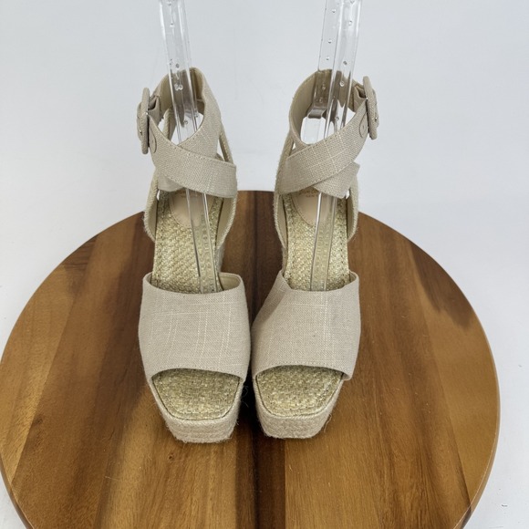 New Womens Sam Edelman Vada Beige Strappy Woven Espadrille Wedge Sandals Size 9 - Picture 2 of 8